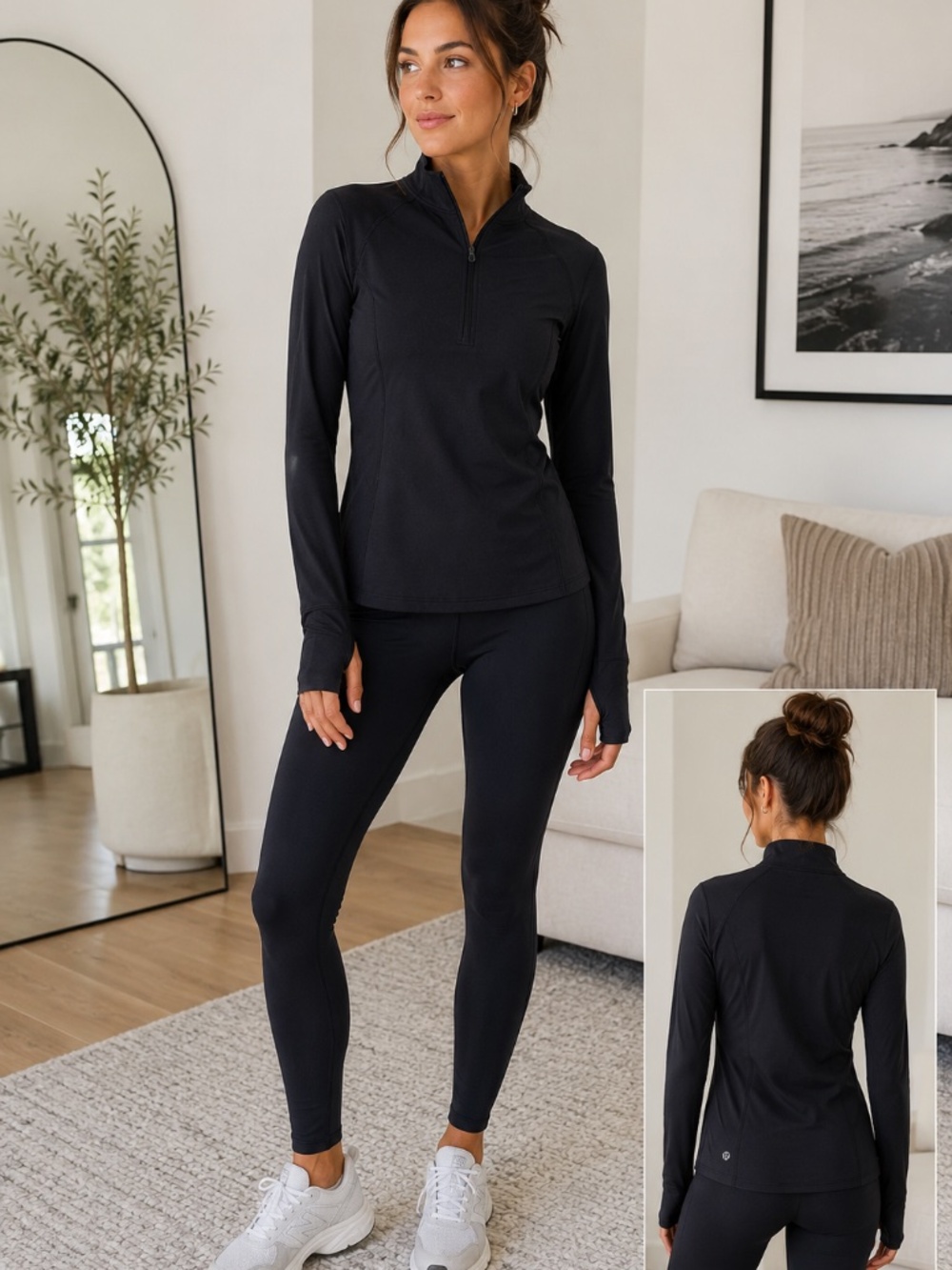 Lululemon Black Run Quarter Zip Pullover Thumbholes Size 10